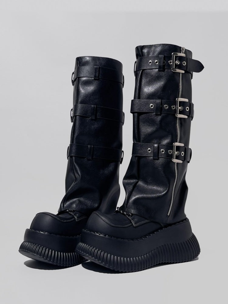 Punk Style Triple Belt Volume Platform Boots