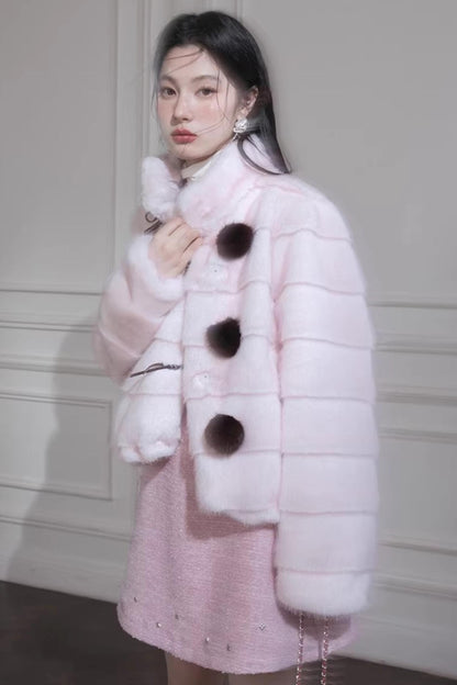 Peach Mousse Fox Fur Jacket