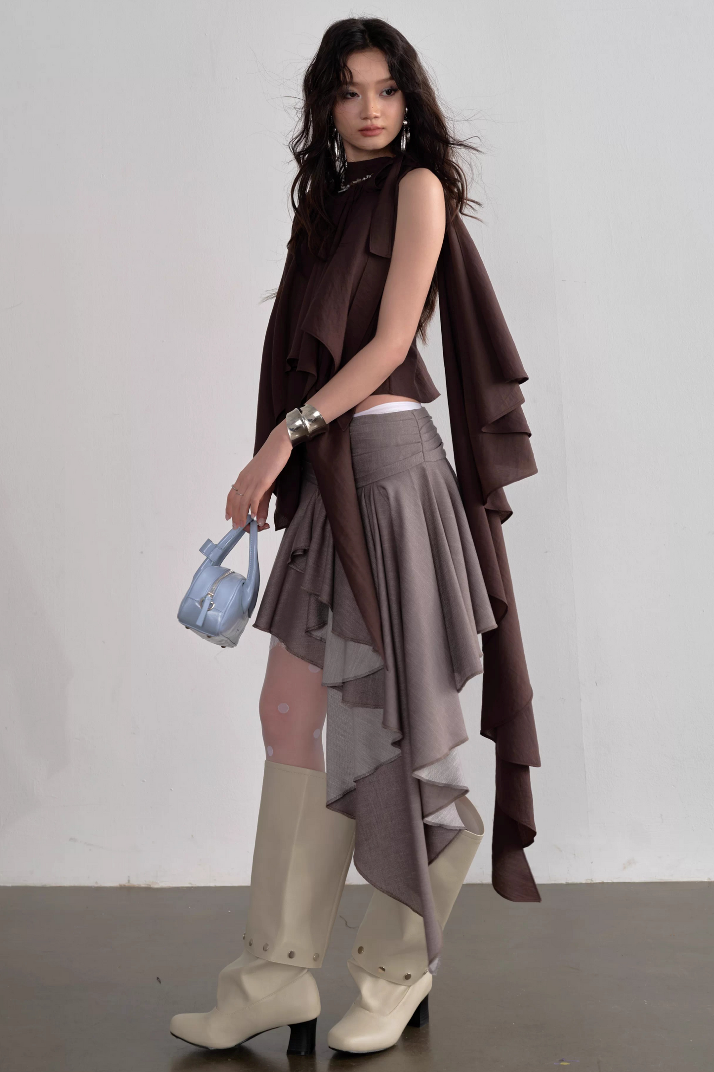 Pleated Linen Lace Skirt