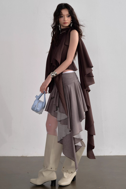 Pleated Linen Lace Skirt