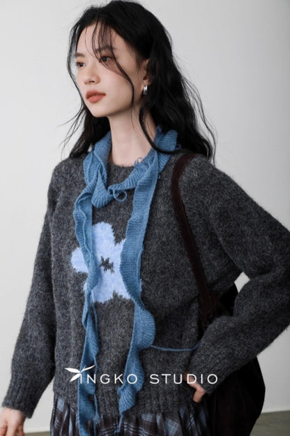 Fog Gray Floral Sweater