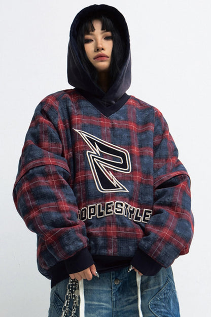 Vintage Check Fleece Pullover Sweatshirt