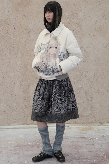 Leopard Graffiti Pleated Skirt