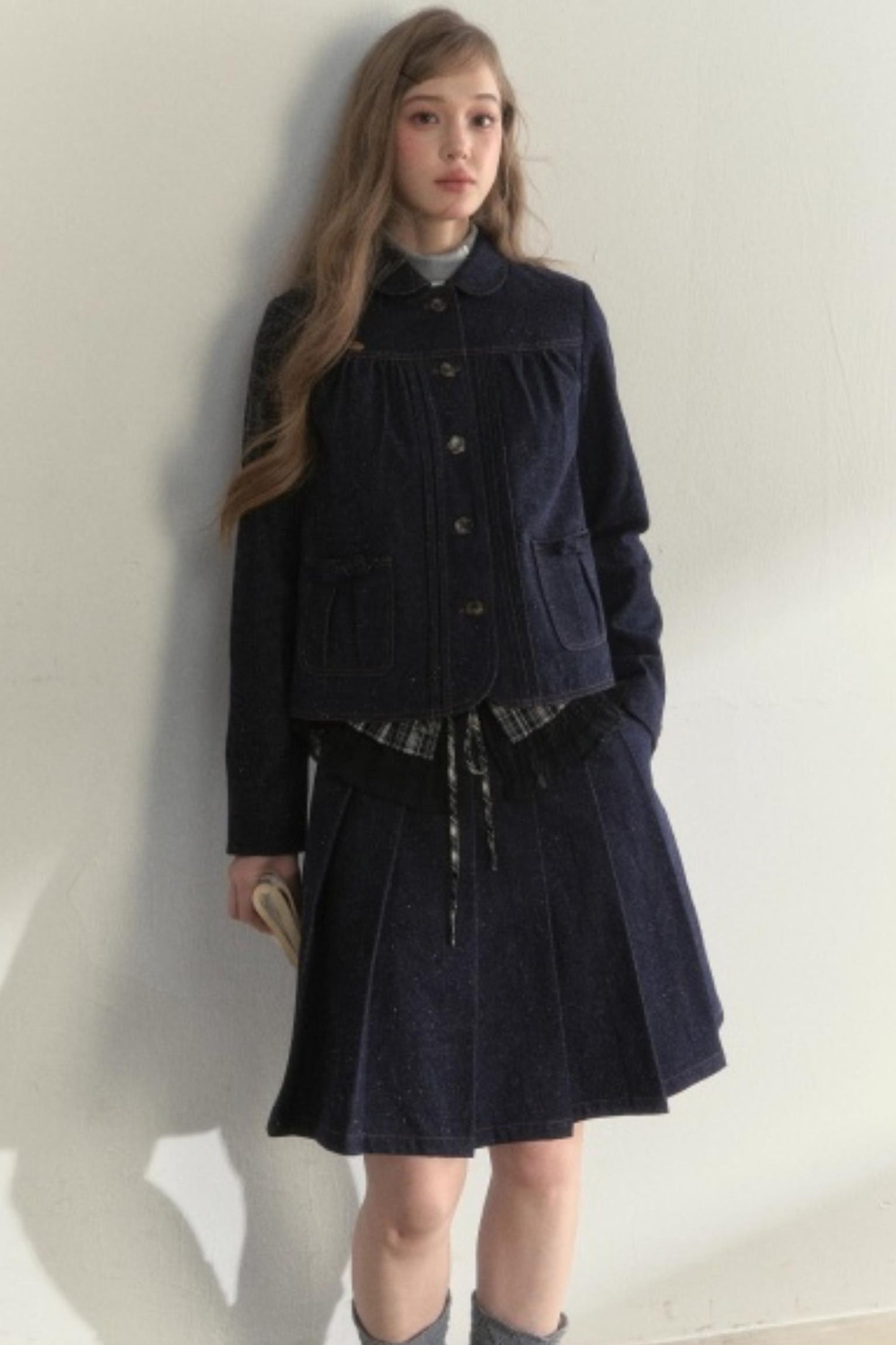 Vintage Denim Pleated Jacket Set-Up