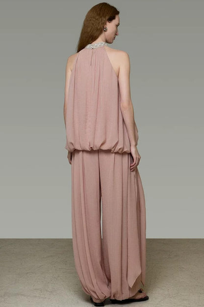 Pink High-Waisted Lantern Pants
