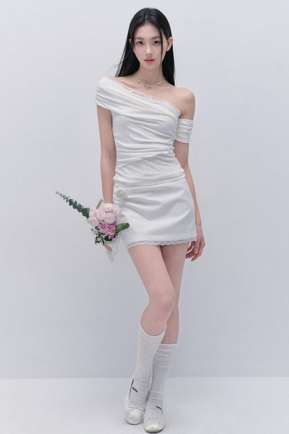 Lace Slash One-Shoulder Spring Skirt Set-Up