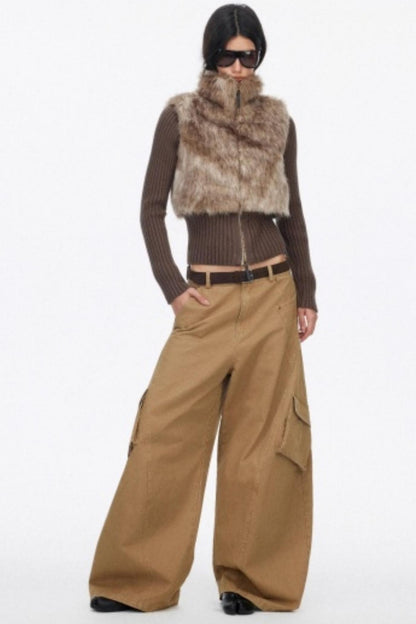 Distressed Wide-Leg Cargo Pants