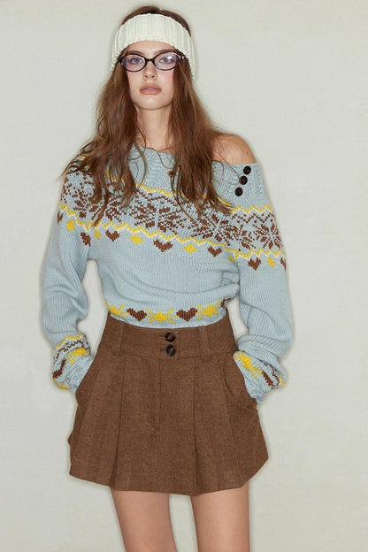 Wide Waist Wool A-Line Skirt