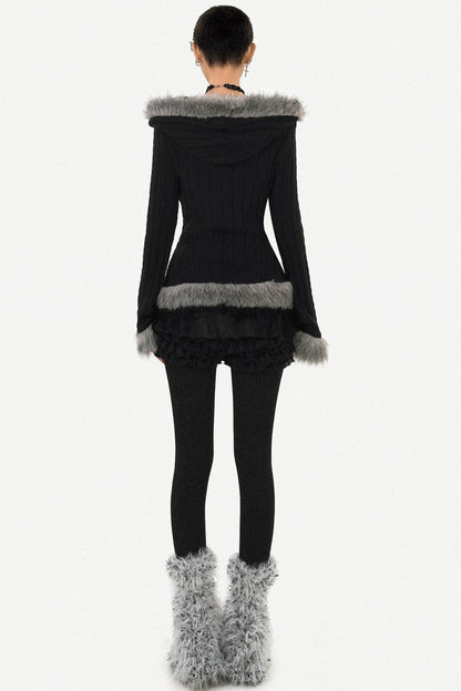 Retro Knit Fur Collar Jacket