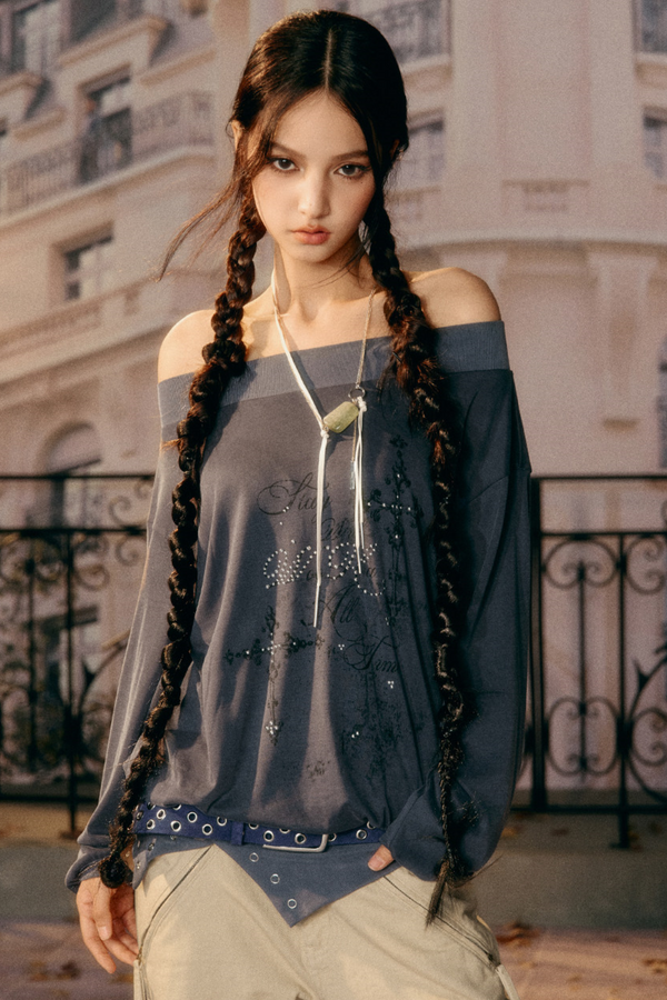 Retro Off-Shoulder Sweatshirt