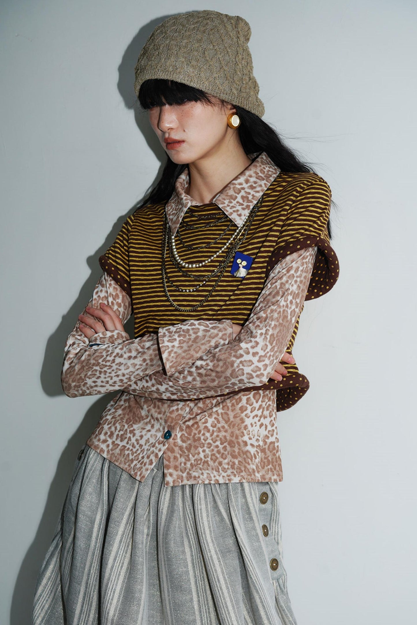 Vintage Striped Rolled Hem Short-Sleeve Top