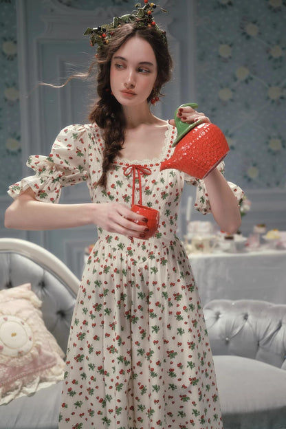 French Pastoral Style Strawberry Floral Dress