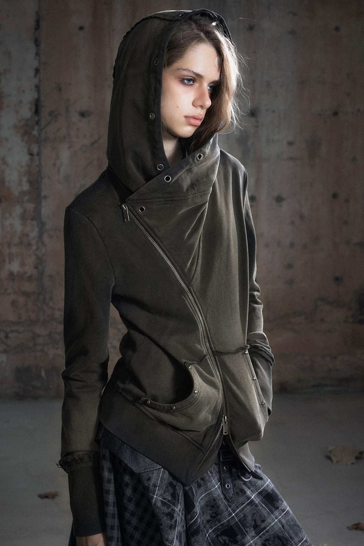 Deconstructed Lapel Sweatshirt Jacket