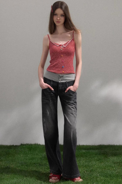 Sweet Pink Wide Waistband Jeans