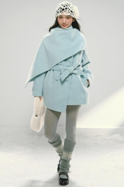 Shawl Cape Tie-Up Wool Coat