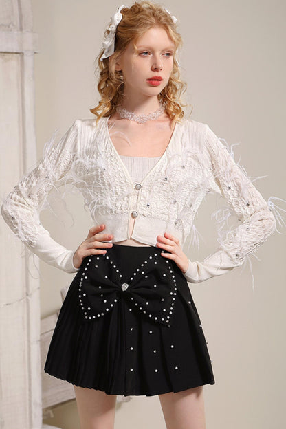 Black and White Beaded Bow Skirt