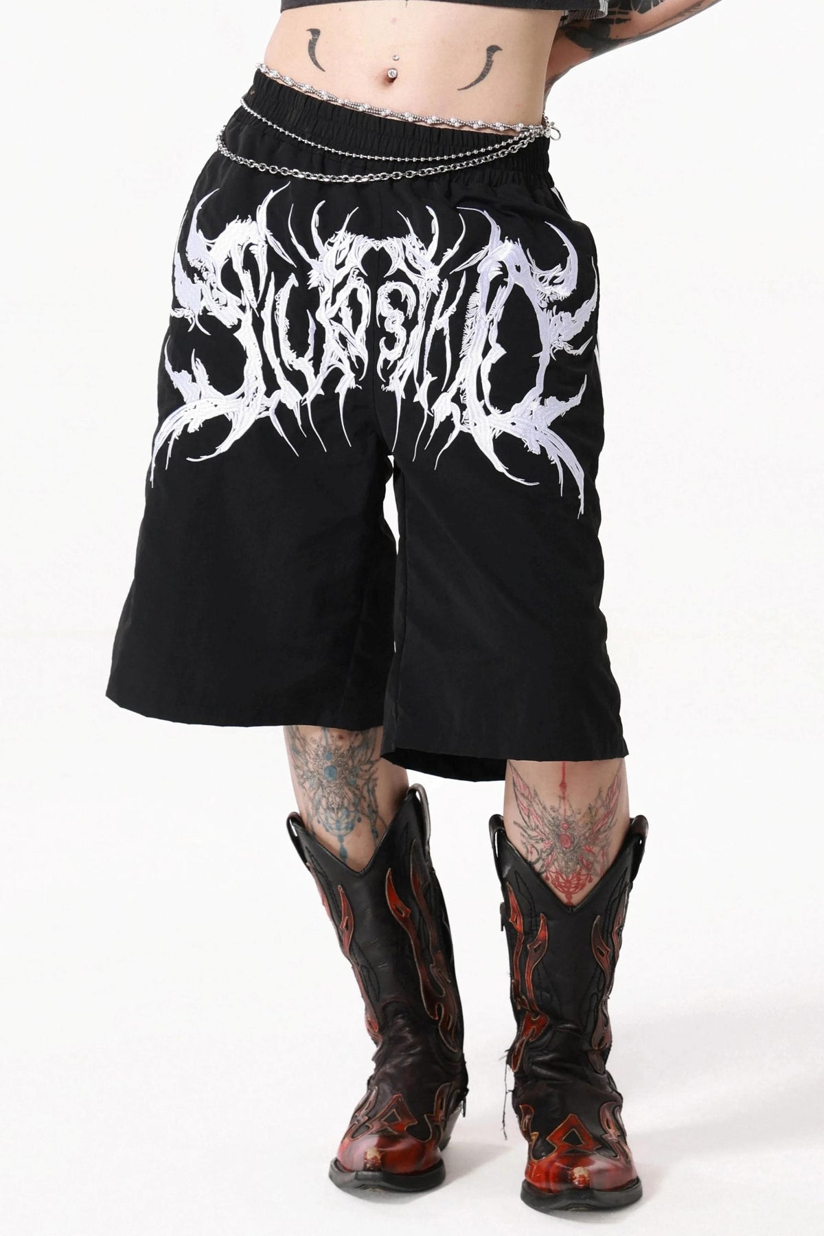 Grunge Ladder Stripe Zipper Mid-Length Pants