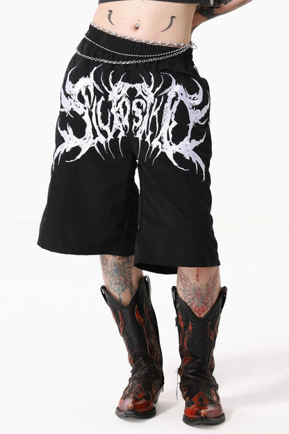 Grunge Ladder Stripe Zipper Mid-Length Pants