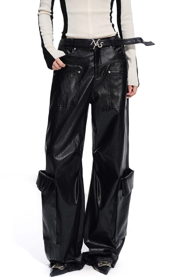 Punk Pebbled Wide-Leg Leather Pants