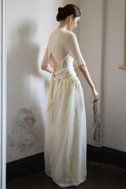 Beige Wide Leg Trousers