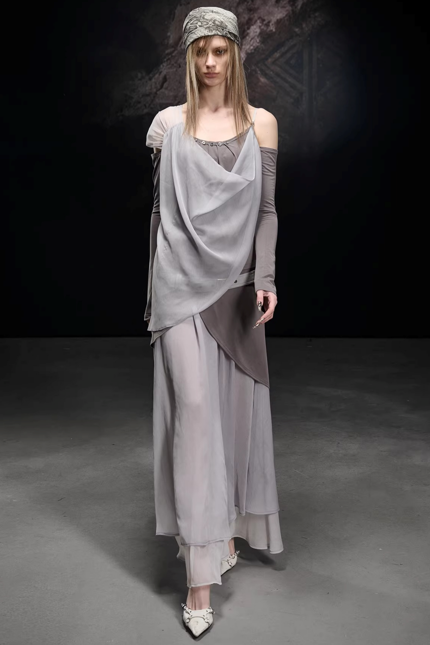 Chiffon-Patchwork-Bluse mit asymmetrischem Schnitt