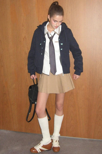 Khaki Retro Pleated Skirt