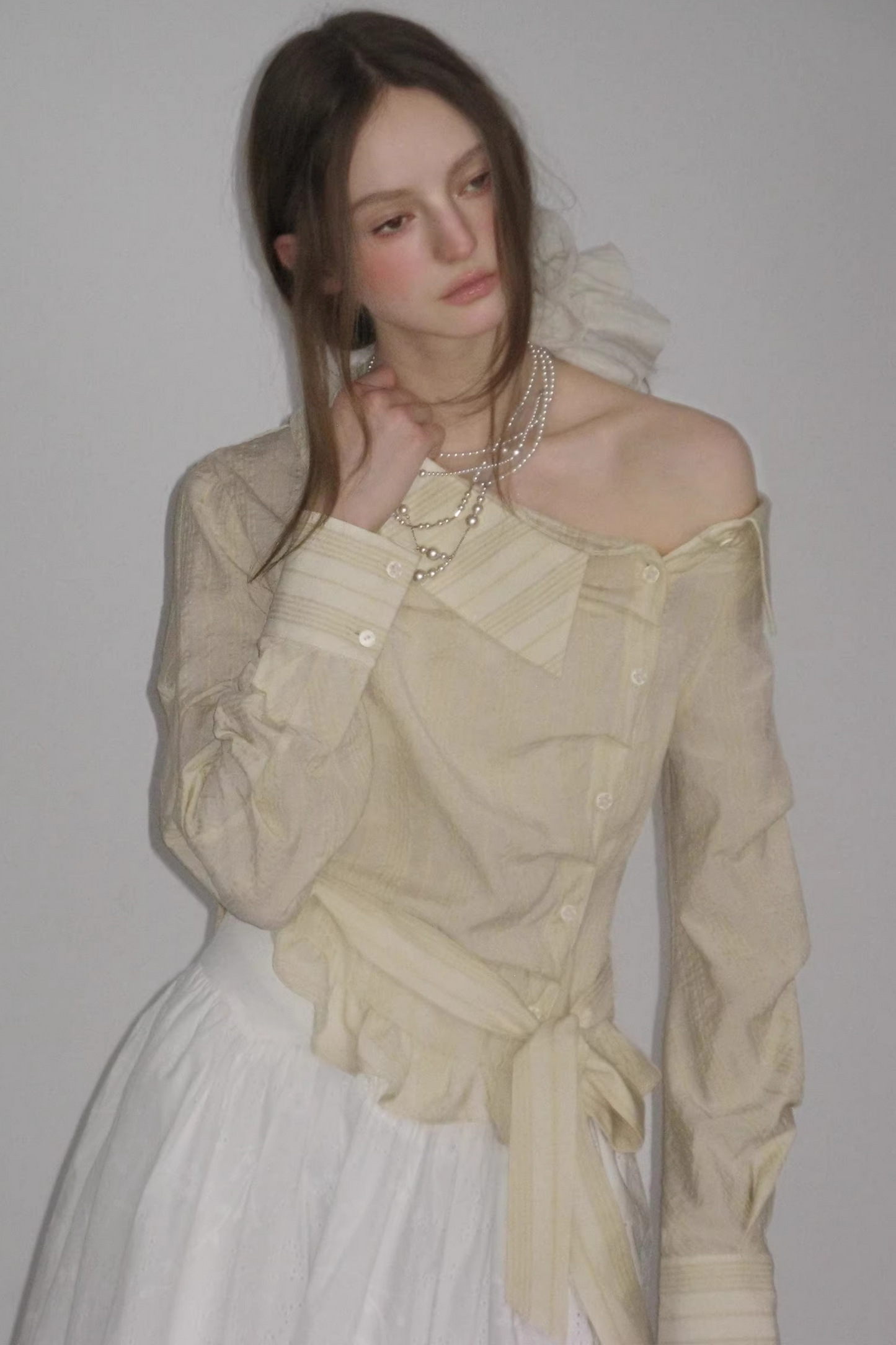 Creamy Yellow Striped Ruffled Top