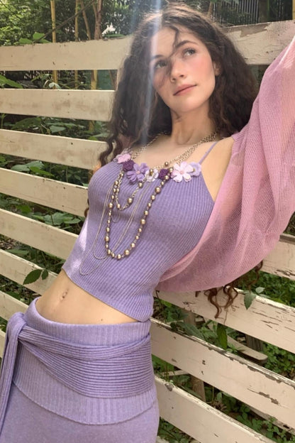 Floral Halter Skirt Cardigan Set-Up