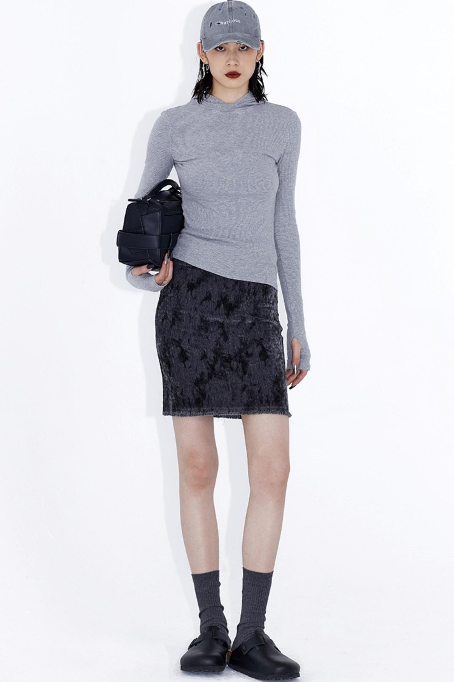 Spotted Velvet Wrap Mini Skirt