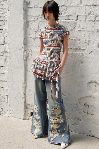 Ripped Wide-Leg Jeans