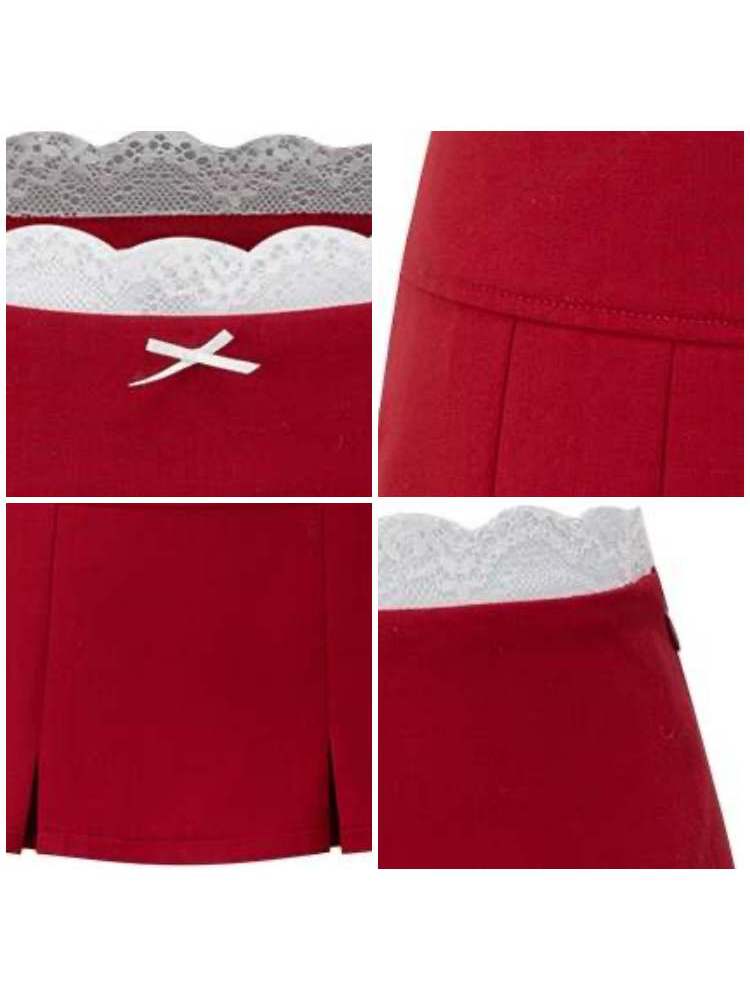 Retro College Style Scalloped Pleated Mini Skirt