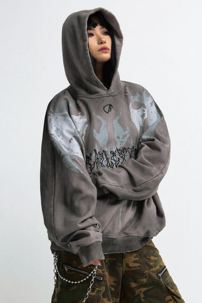 Stained Distressed Embroidered Hoodie