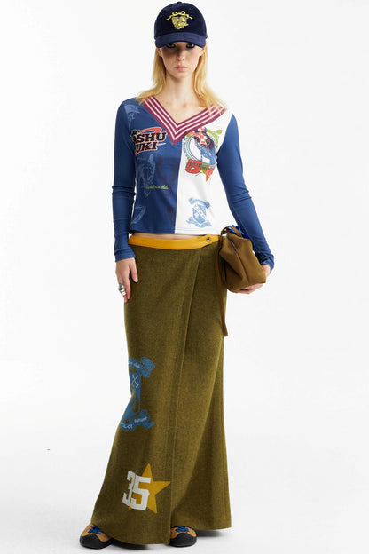 Olive Woolen Long Skirt