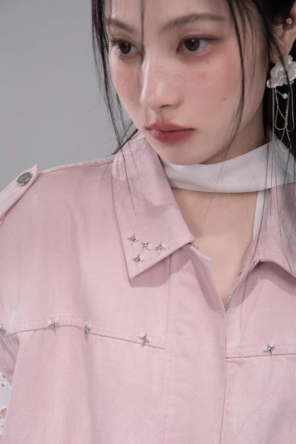 Fog Pink Denim Vest Jacket