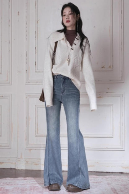 Slim Split Denim Flared Pants