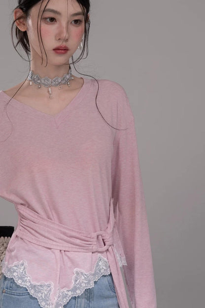 Pink Lyocell Lace Top