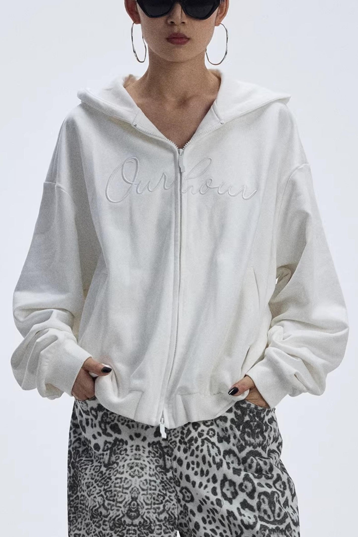White Embroidered Hooded Jacket