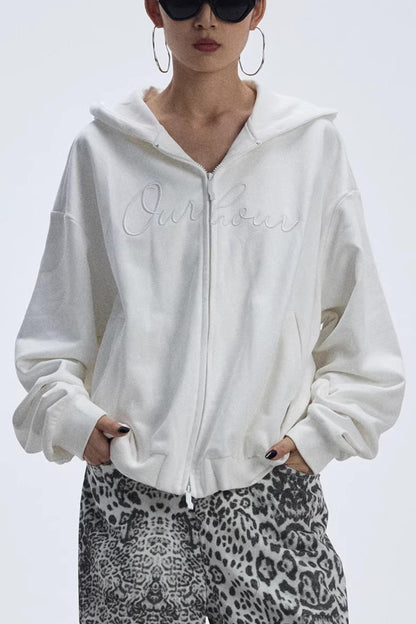 White Embroidered Hooded Jacket