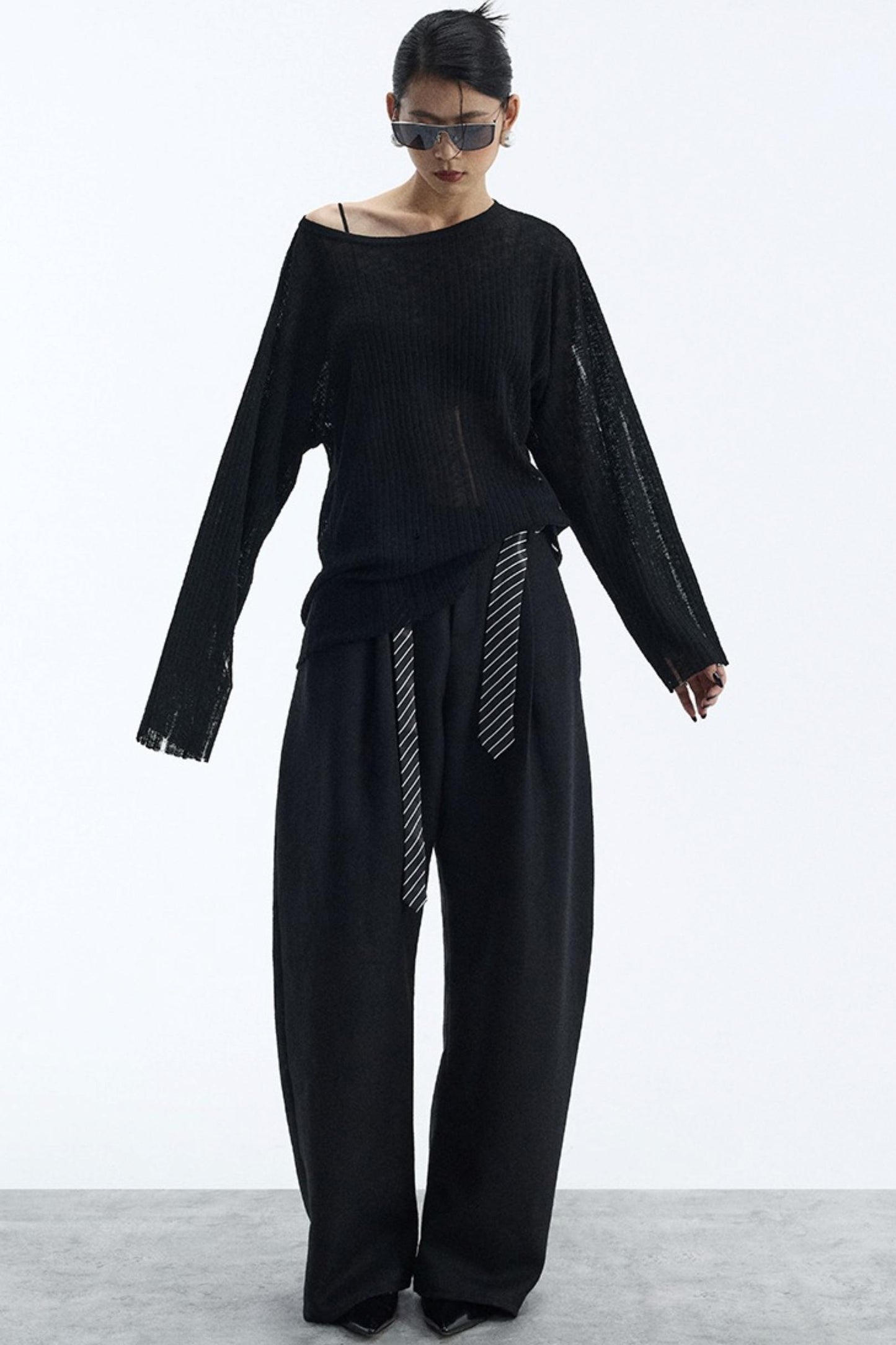 Black Wool Scimitar Trousers