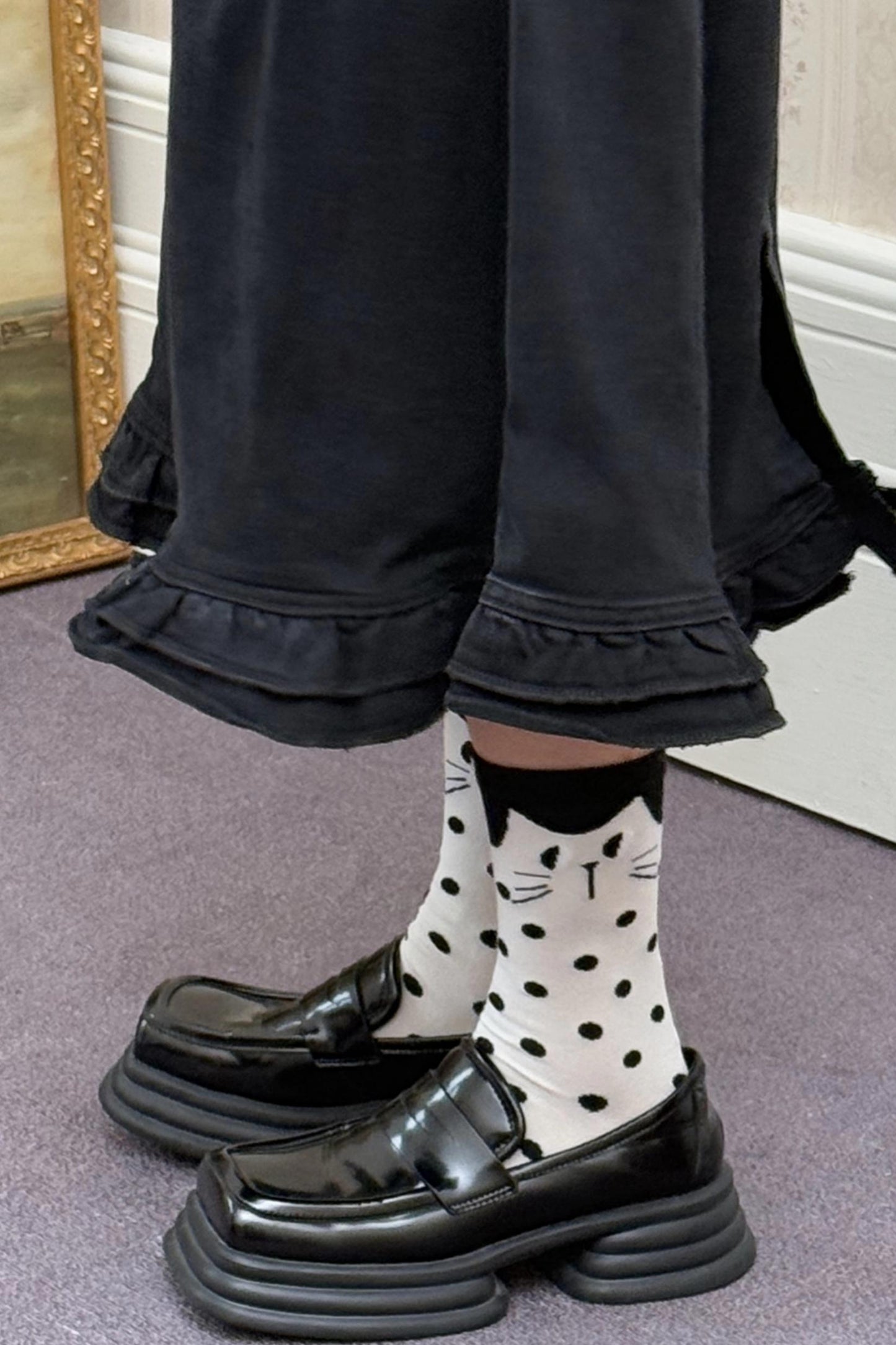 White Polka Dot Kitten Socks