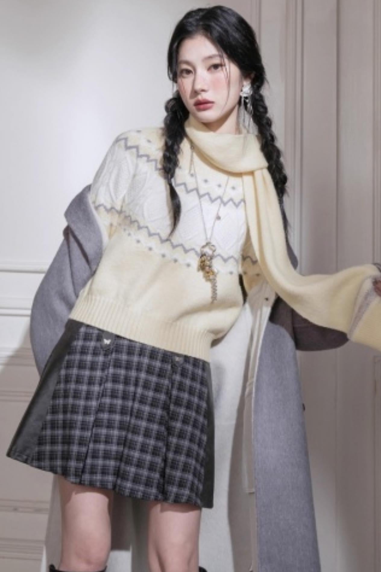 Jacquard Wool Sweater With Scarf Set
