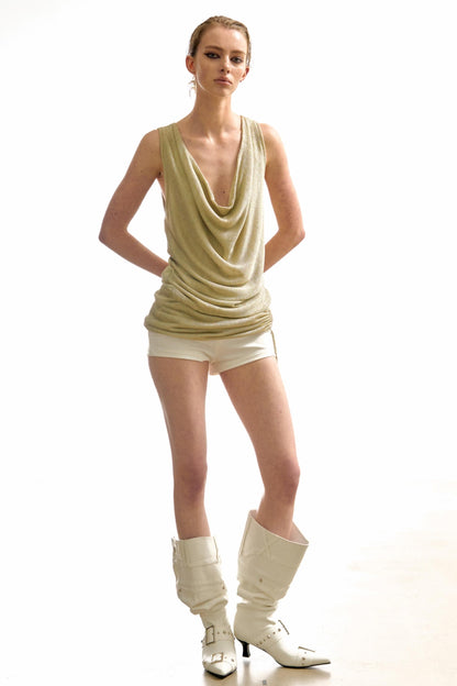 Gold Pleated Sleeveless Top