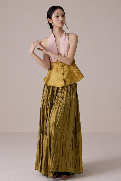 Pink Jacquard Backless Vest