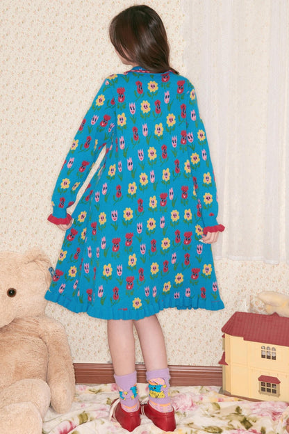 Blue Flower Knitted Dress