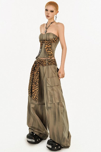 Retro Cargo Style Wide-leg Pants
