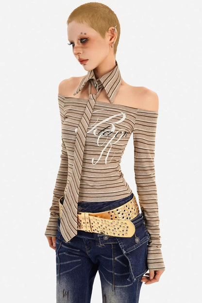 Retro Gestreiftes Off-Shoulder-Top