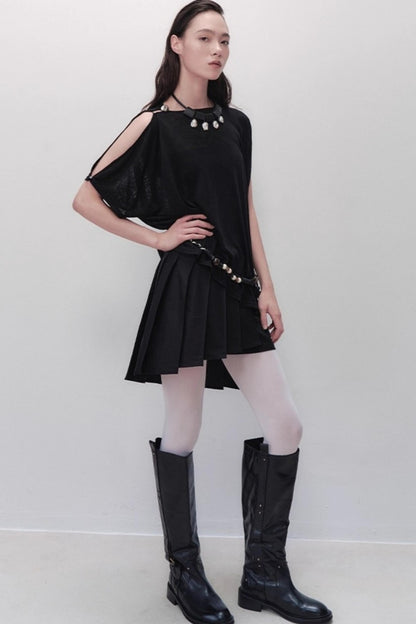 Shadow Pleated Short Skirt