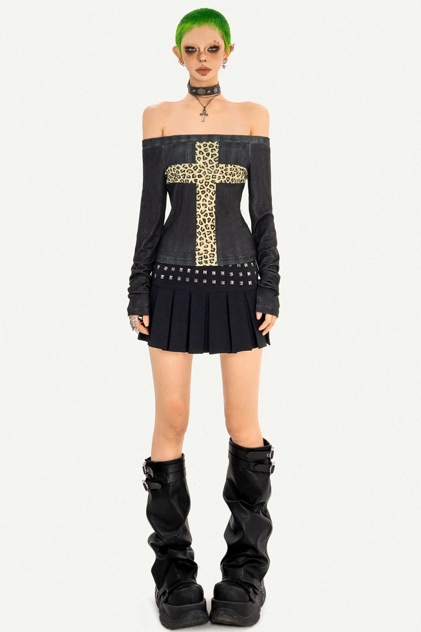 Punk Style Black Pleated Skirt