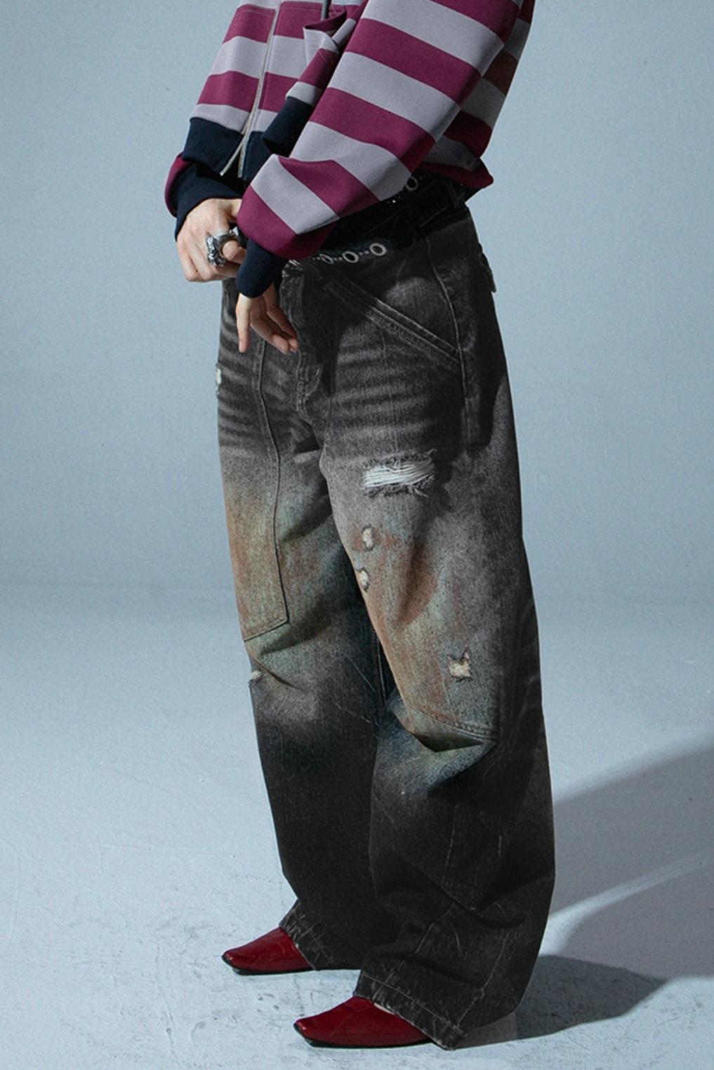 Relaxed Wide Leg Mud Dye Jeans Pants