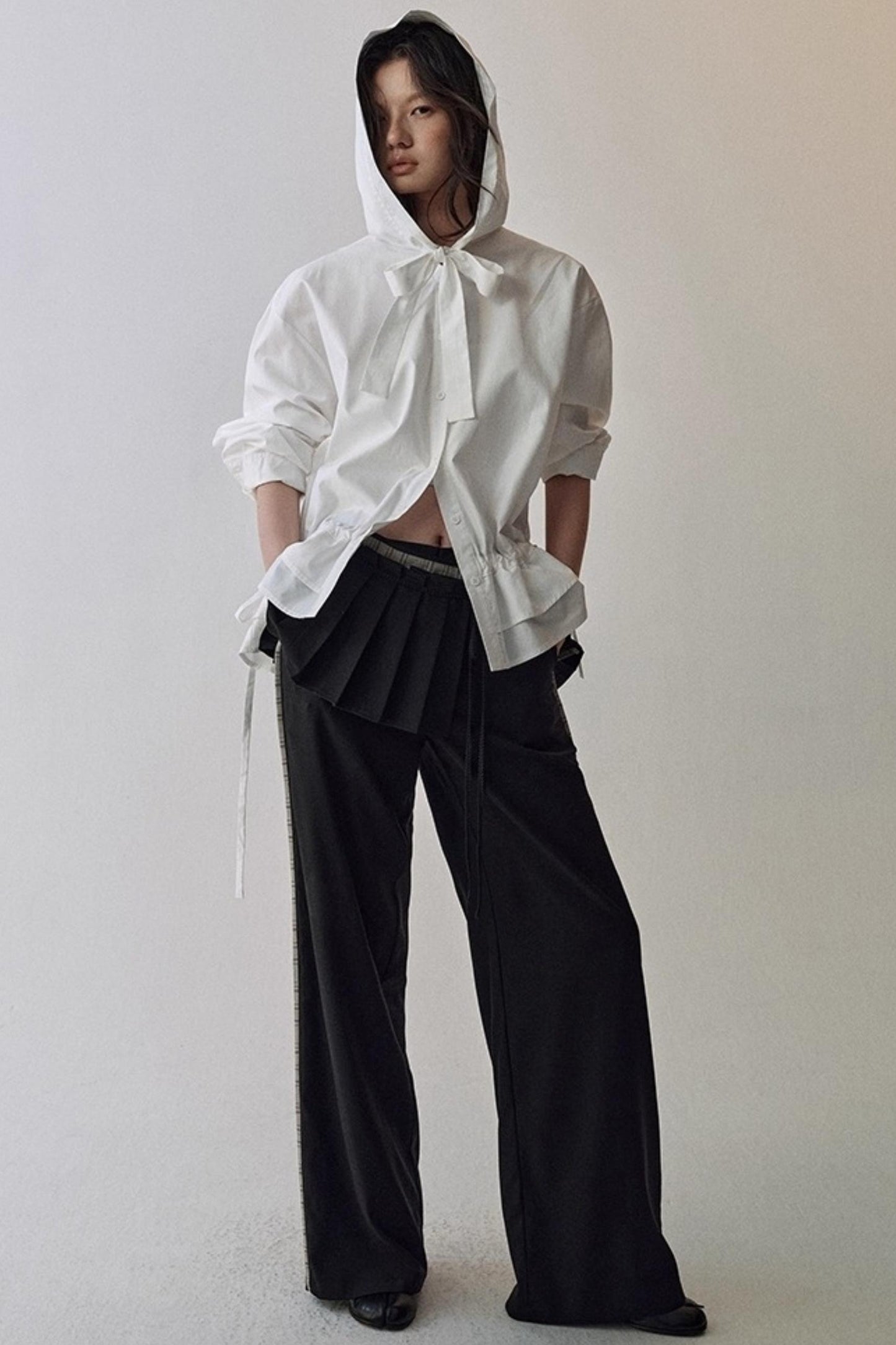 Pleated Wide-Leg Curtain Pants